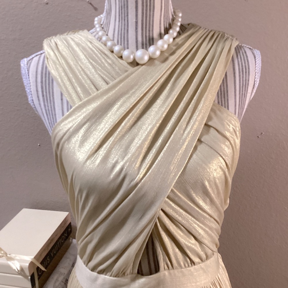 VERB by Pallavi Singhee Elegant HALTER Gold Pleated Dress - Picture 4 of 16
